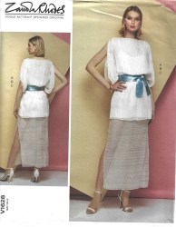 1628 VOGUE ZANDRA RHODES PULLOVER LOOSE ELASTIC WAIST TIER DRESS, SLIP, SASH PATTERN 4-12 UNCUT